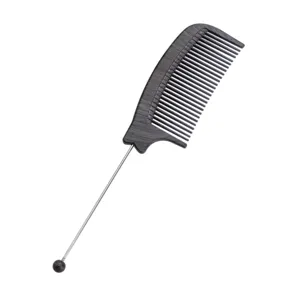 Professional wooden tail comb with metal pin and bead decor, ideal for hair styling.