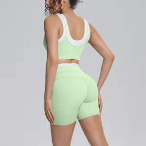 Women two piece yoga set sports bra and high waist shorts workout fitness activewear gym