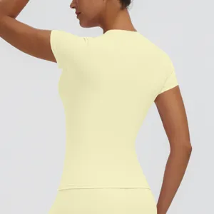 Women slim fit short sleeve yoga top quick drying sports fitness running activewear tee