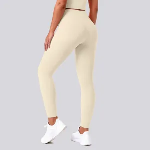 High waist nude feel yoga leggings detail showing elastic fabric and butt lift fit.