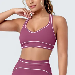 Contrastkleur sportbeha en leggings set, ademende fitness yoga gym sportkleding kleding.