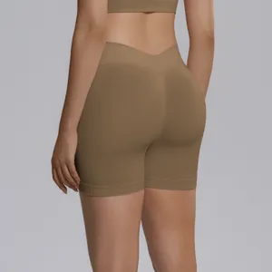 Seamless high waist V-waist yoga shorts peach lift fitness athletic gym activewear shorts