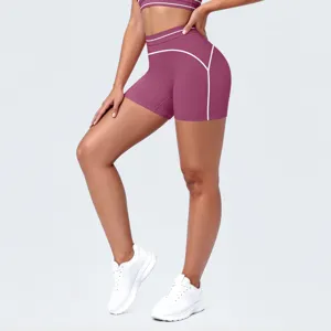 Dames contrast bies hoge taille fitness yoga korte broek set voor sport training