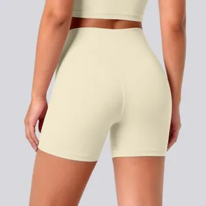 High waist yoga shorts back view, high stretch naked feeling athletic fitness running pants.