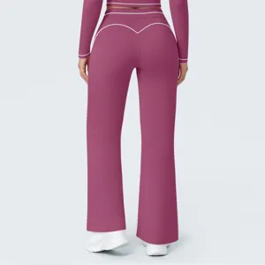 Women high waist flare yoga pants fitness athletic running trousers with contrast piping