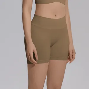 Seamless high waist yoga shorts for women fitness running gym athletic wear khaki color