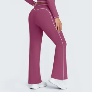 Women flare yoga pants activewear high waist contrast piping fitness trousers detail