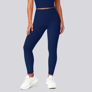 High-waisted solid color yoga leggings featuring a stretchy fit and body-shaping design.
