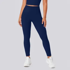 High waist solid color yoga pants for women, seamless fitness running workout leggings.