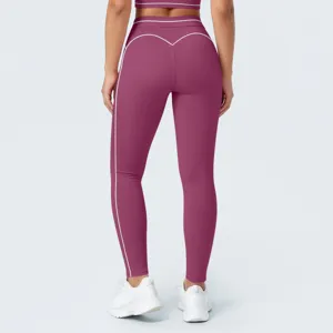 Pantalón de yoga de tiro alto para mujer, leggings deportivos push-up con ribete de contraste.