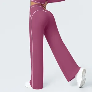 High-waist color block flare yoga pants detailed view, comfortable stretch fitness activewear.