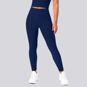 Solid color high-waisted tight yoga pants fitness running workout activewear detail view