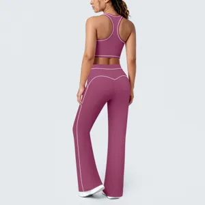 Ensemble de sport pour femme soutien-gorge racerback passepoilé et pantalon de yoga fitness