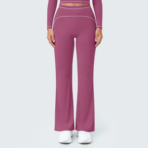 High waist wide leg yoga pants detail featuring contrast color piping for active fitness wear.
