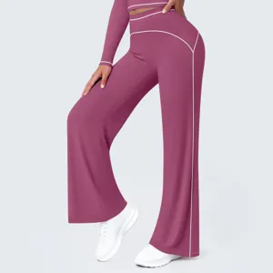 Women high waist yoga pants flared fitness activewear matching long sleeve set