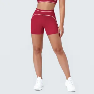 Elastische yoga korte broek en sportbeha set met contrastkleur voor fitness training
