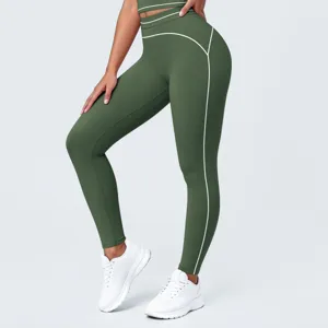 Leggings de yoga de talle alto con ribetes de contraste pantalon deportivo fitness