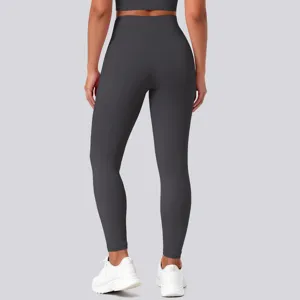 Dark grey high-waisted yoga pants, slimming fitness activewear leggings for women.