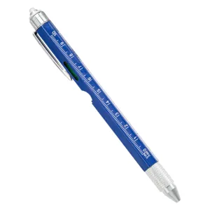 Multi-functional tool pen 9-in-1 with scale ruler and spirit level in blue color.