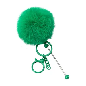 Green fluffy pom pom keychain plush bag charm cute furry keyring fluffy accessory