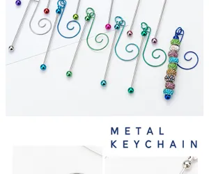 Detail view of colorful metal rhinestone bead keychains and festive DIY hanging hooks.