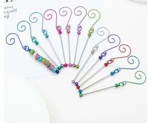 Colorful metal Christmas tree hooks DIY beaded ornament hangers with rhinestone crystal beads