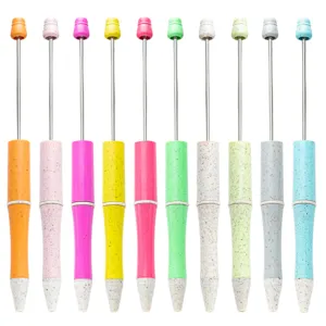 DIY Wheat Straw Beadable Ballpoint Pen Creative Multi Color Beaded Pens Office School Stationery Writing Supplies