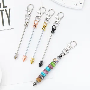 Creative DIY Beaded Metal Keychain Conical Bullet Rod Lobster Clasp Bag Charm Key Chain Jewelry Accessories