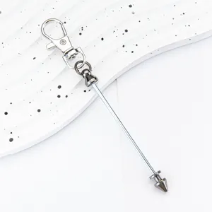 Metal DIY beaded keychain lobster clasp bag charm with cone rod pendant accessory