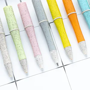 Colorful DIY wheat straw beaded ballpoint pens set with speckled texture handle design.