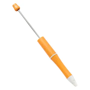 DIY beadable pen made of eco-friendly wheat straw with metal rod, orange creative ballpoint pen