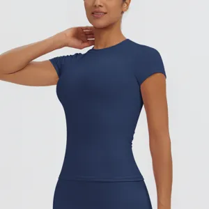 Women's slim fit short sleeve athletic t-shirt quick dry yoga fitness top running activewear