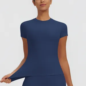 Women quick dry short sleeve sports t-shirt slim fit yoga top for running fitness outdoor.