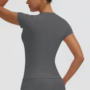 Women slim short sleeve quick dry yoga t shirt fitness athletic sports running top apparel.
