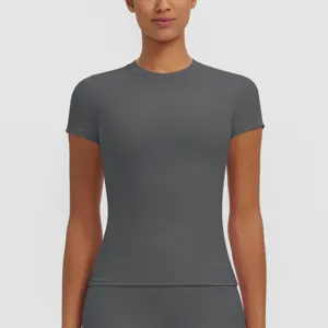 Women short sleeve yoga t shirt slim fit fitness top activewear running athletic apparel