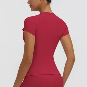 Women slim fit quick dry short sleeve yoga top for running fitness workout sportswear.