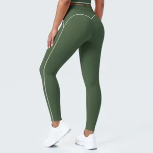 Pantalones de yoga de cintura alta para mujer con ribetes de contraste fitness deporte