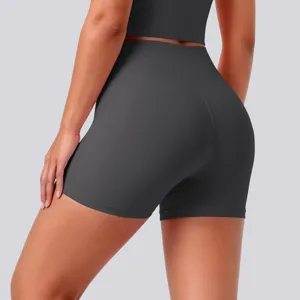 High waist stretchy yoga shorts detail view, breathable and comfortable fitness sports apparel.
