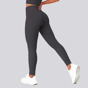 High waist butt lifting yoga pants side view detail showing sleek fit and great comfort.