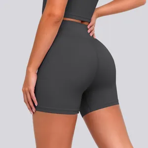 High waist yoga shorts detail, high stretch nude feel breathable fitness running gym wear.