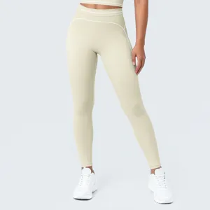 Leggings de yoga de tiro alto sin costuras con detalles en contraste, ropa deportiva.