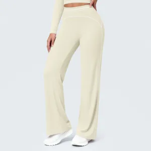 Women's high waist wide leg casual sports pants with contrast piping for fitness and yoga training
