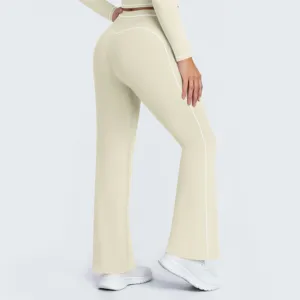 High waist contrast color yoga flare pants for women, comfortable casual sports fitness wear.