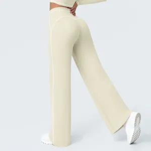 High waist contrast stitching flare yoga pants, casual loose sportswear for active women.