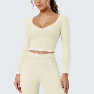 Dames lange mouw sport top en hoge taille leggings fitness yoga sportkleding set