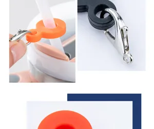 Silicone straw charm detail close-up view showing metal clasp and flexible ring accessories.