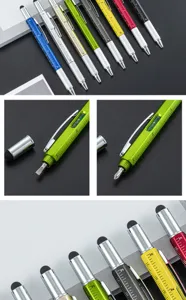 Multifunctionele 6-in-1 gereedschap pen met balpen, liniaal, schroevendraaier en stylus.