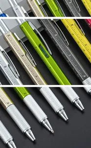 Gedetailleerd overzicht van de multifunctionele 6-in-1 gereedschapspen met ingebouwde liniaal.