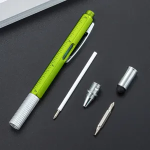 6-in-1 multifunctionele gereedschap pen met balpen, liniaal, waterpas en schroevendraaier voor dag