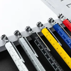 Multi-functional tool pen with scale ruler, stylish colored ballpoint pens for daily work and office.